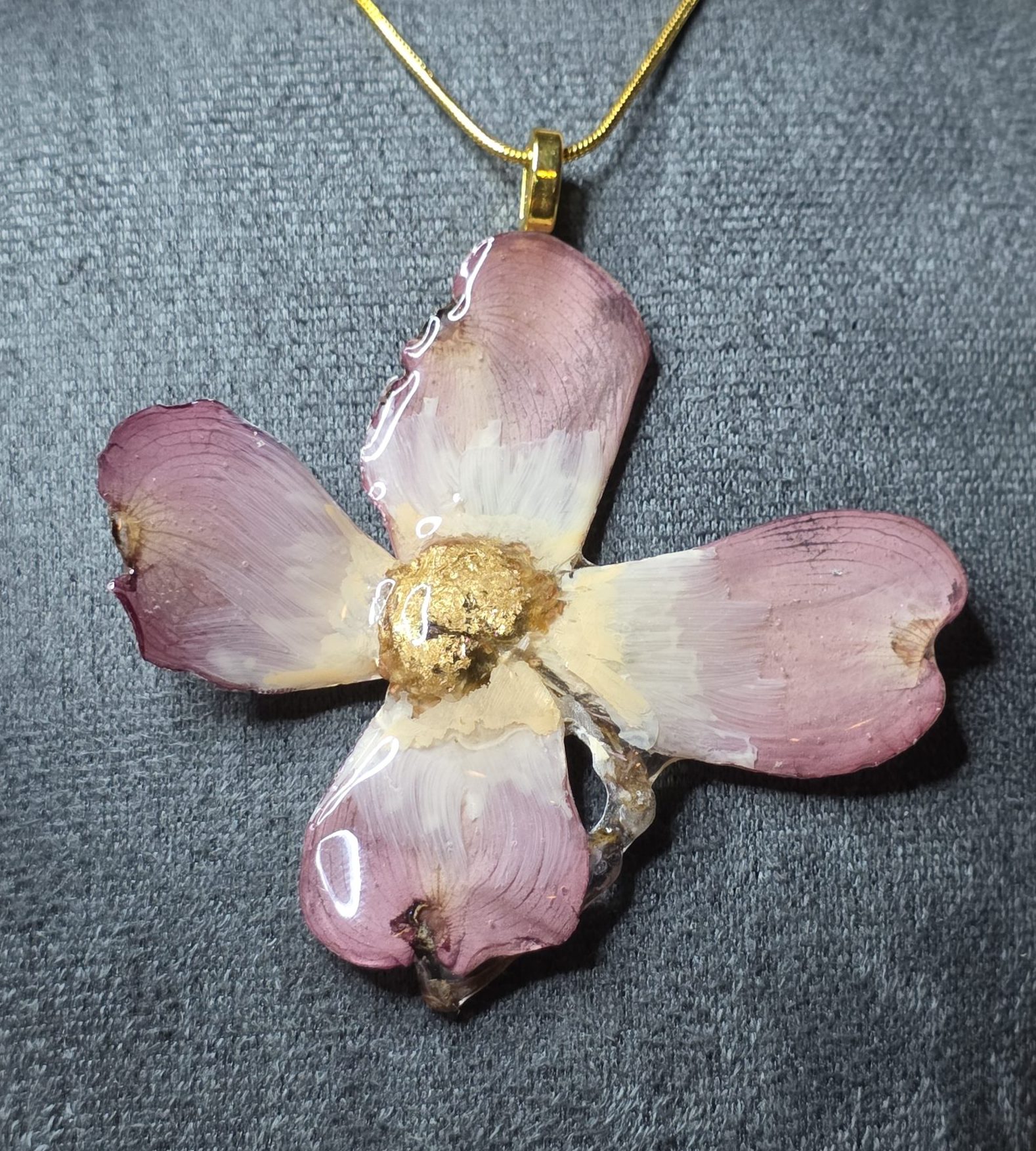 Pink dog with blossom with gold leaf enhancements