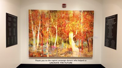 Colorful painting of trees comissioned for recgonition of the capital campaign donors